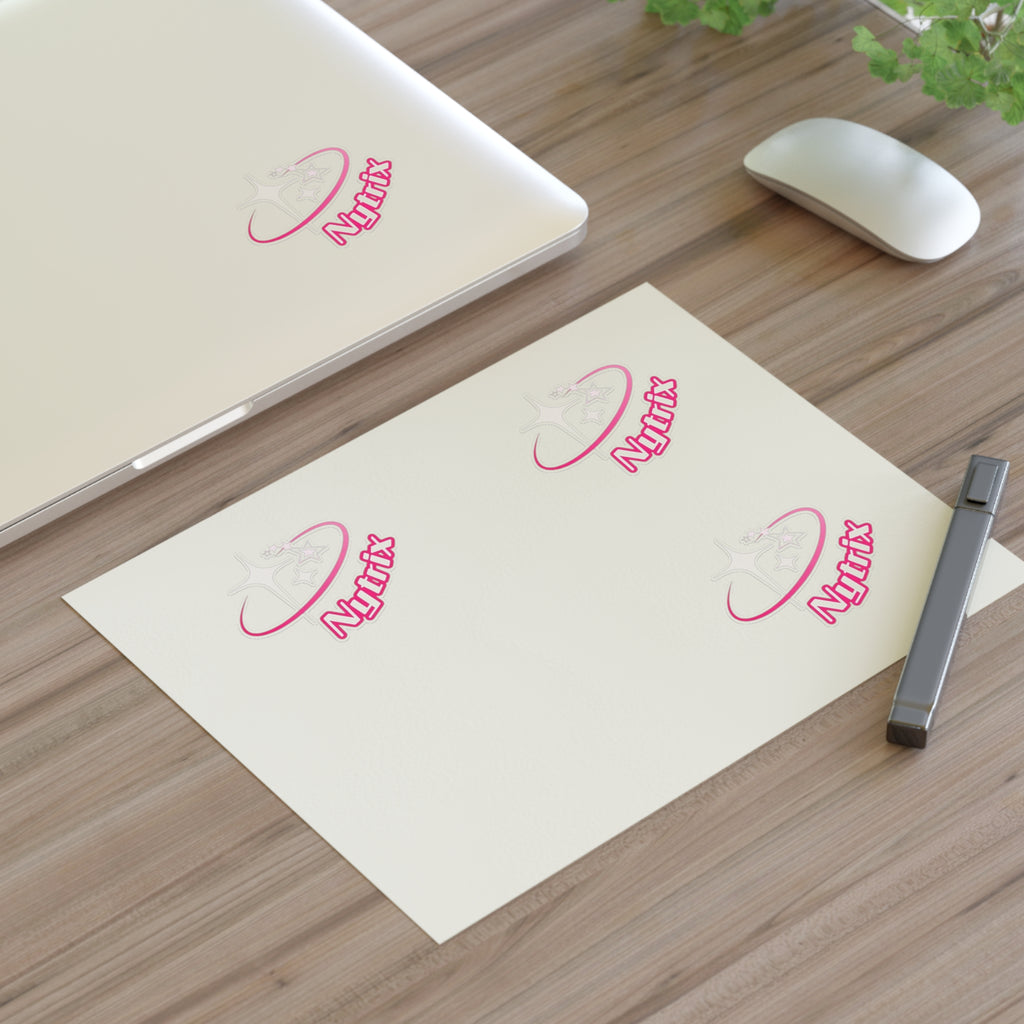 Pink 'Nytrx' Logo Sticker Sheet — Cute Retro Space Emblem Pack