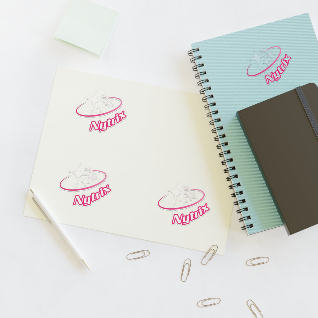 Pink 'Nytrx' Logo Sticker Sheet — Cute Retro Space Emblem Pack