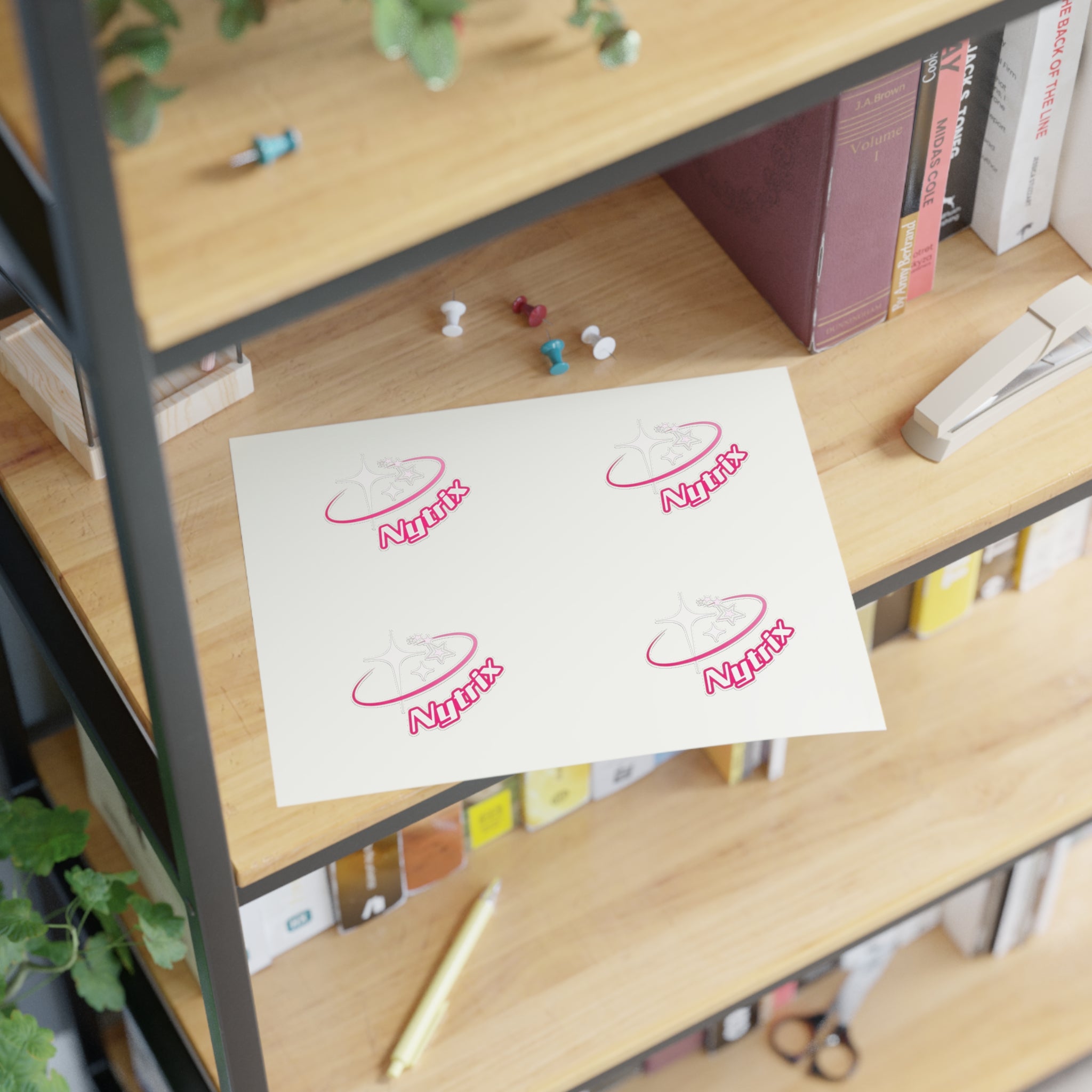 Pink 'Nytrx' Logo Sticker Sheet — Cute Retro Space Emblem Pack