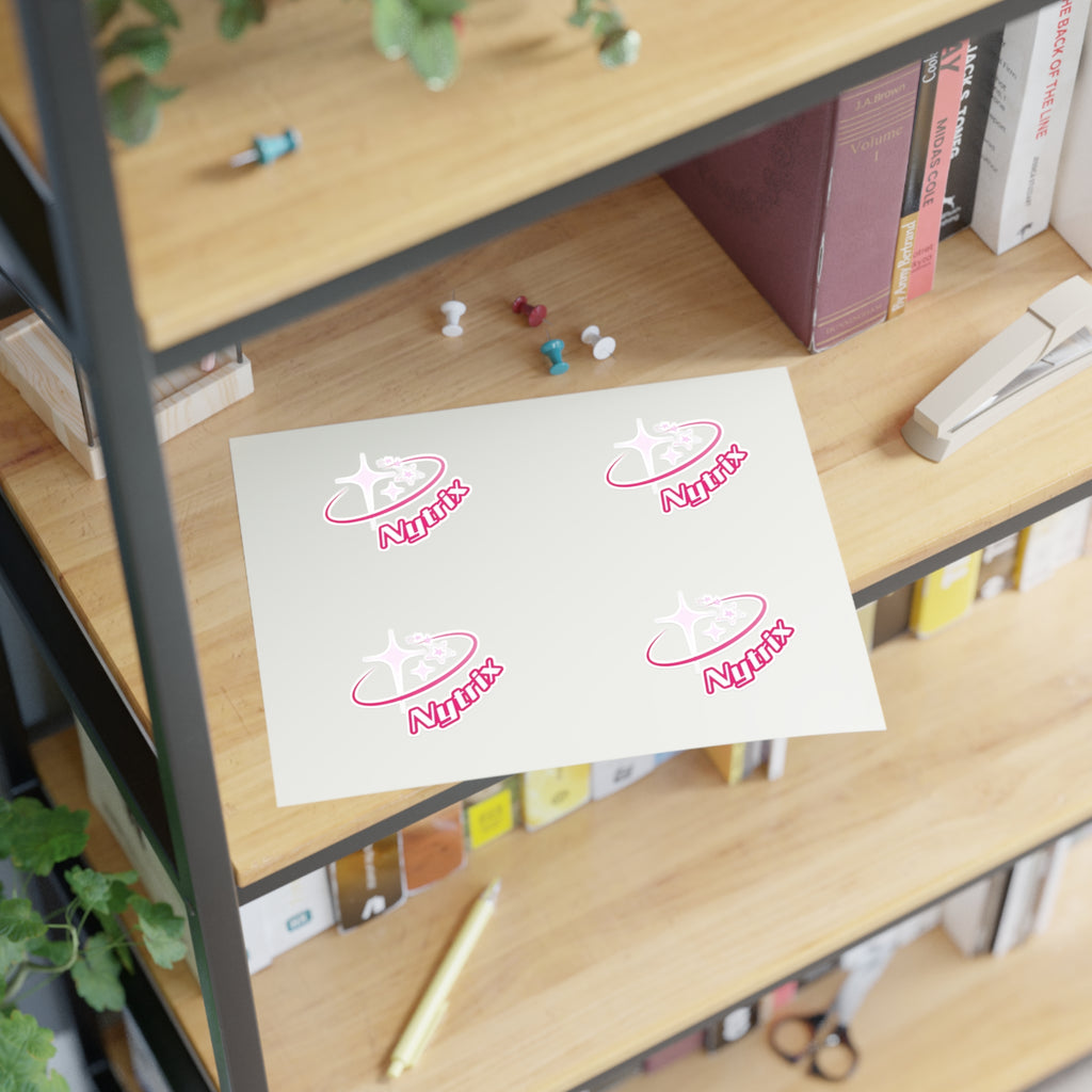 Pink 'Nytrx' Logo Sticker Sheet — Cute Retro Space Emblem Pack