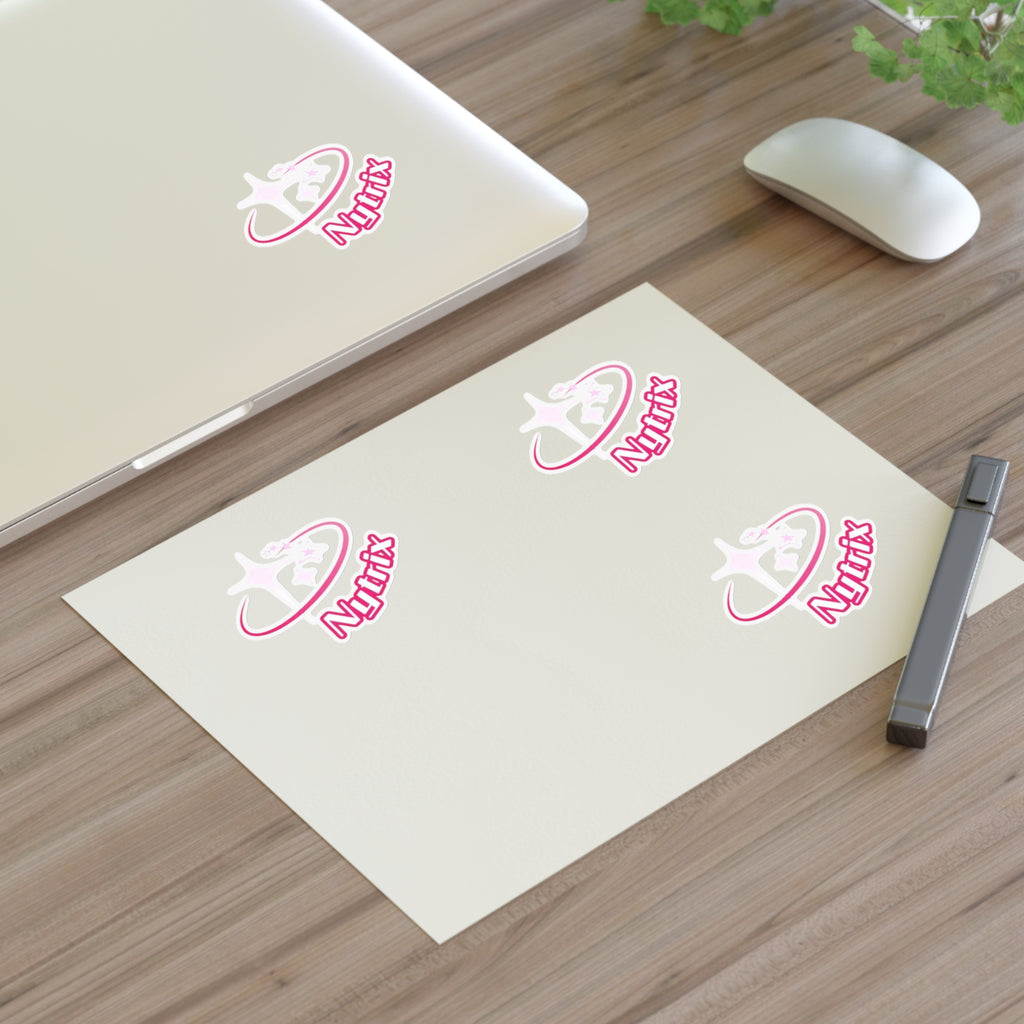 Pink 'Nytrx' Logo Sticker Sheet — Cute Retro Space Emblem Pack