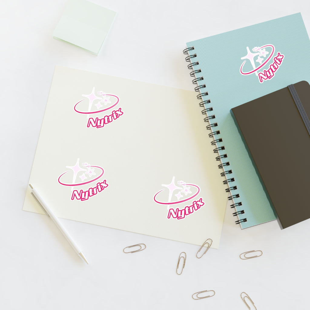 Pink 'Nytrx' Logo Sticker Sheet — Cute Retro Space Emblem Pack